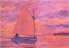 North Haven Dinghy, Sunset, pastels, 4.75" x 6.75", 2008, priv coll